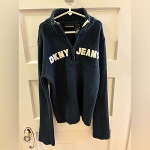 Vintage Y2K DKNY Jeans Navy Quarter Zip Sweater